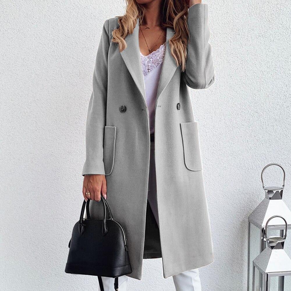 Autumn and winter solid color long-sleeved woolen coat