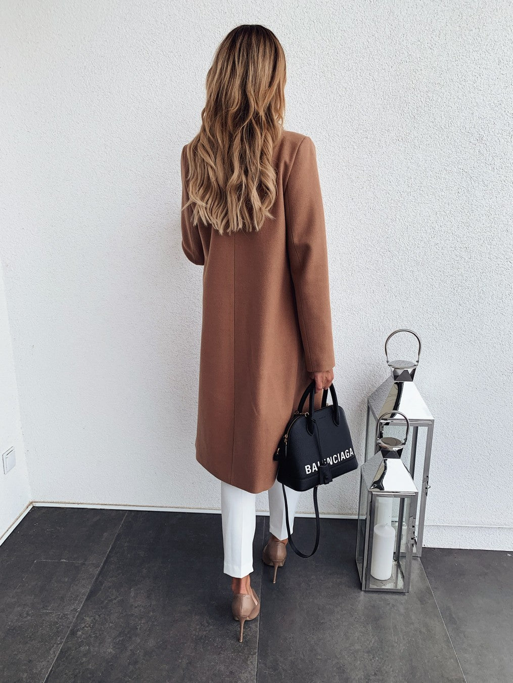 Autumn and winter solid color long-sleeved woolen coat