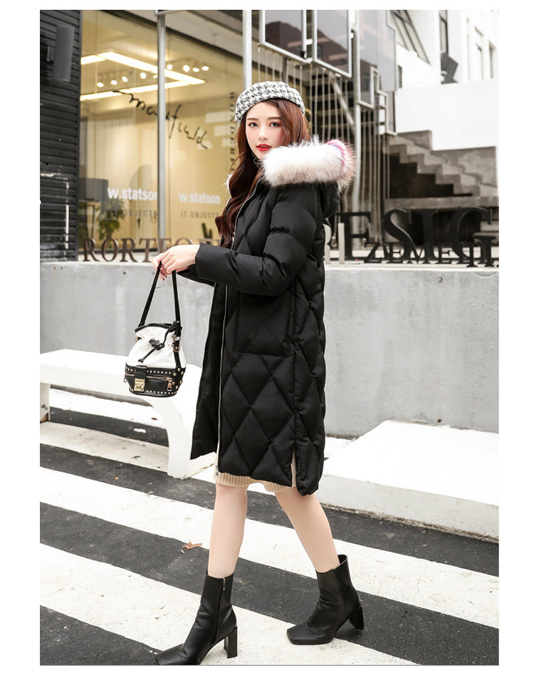 Autumn and winter hooded fur collar long coat