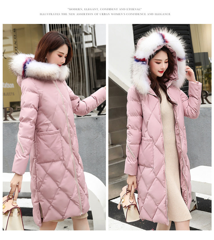 Autumn and winter hooded fur collar long coat