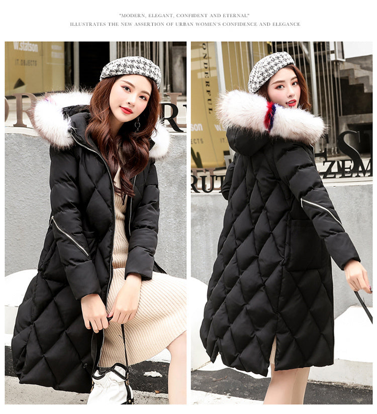 Autumn and winter hooded fur collar long coat