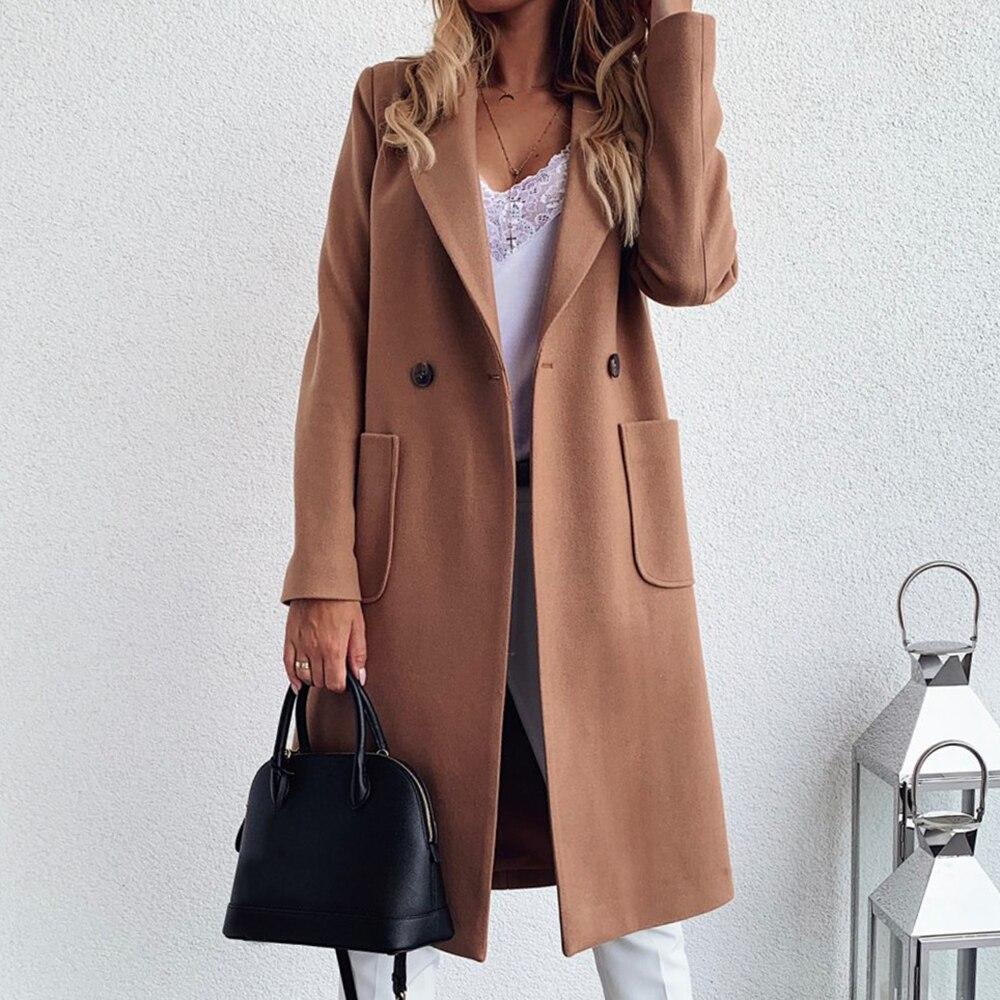 Autumn and winter solid color long-sleeved woolen coat