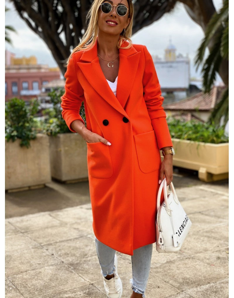 Autumn and winter solid color long-sleeved woolen coat