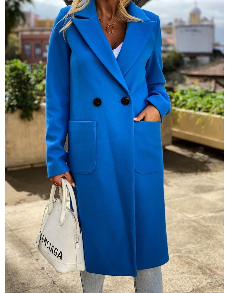 Autumn and winter solid color long-sleeved woolen coat