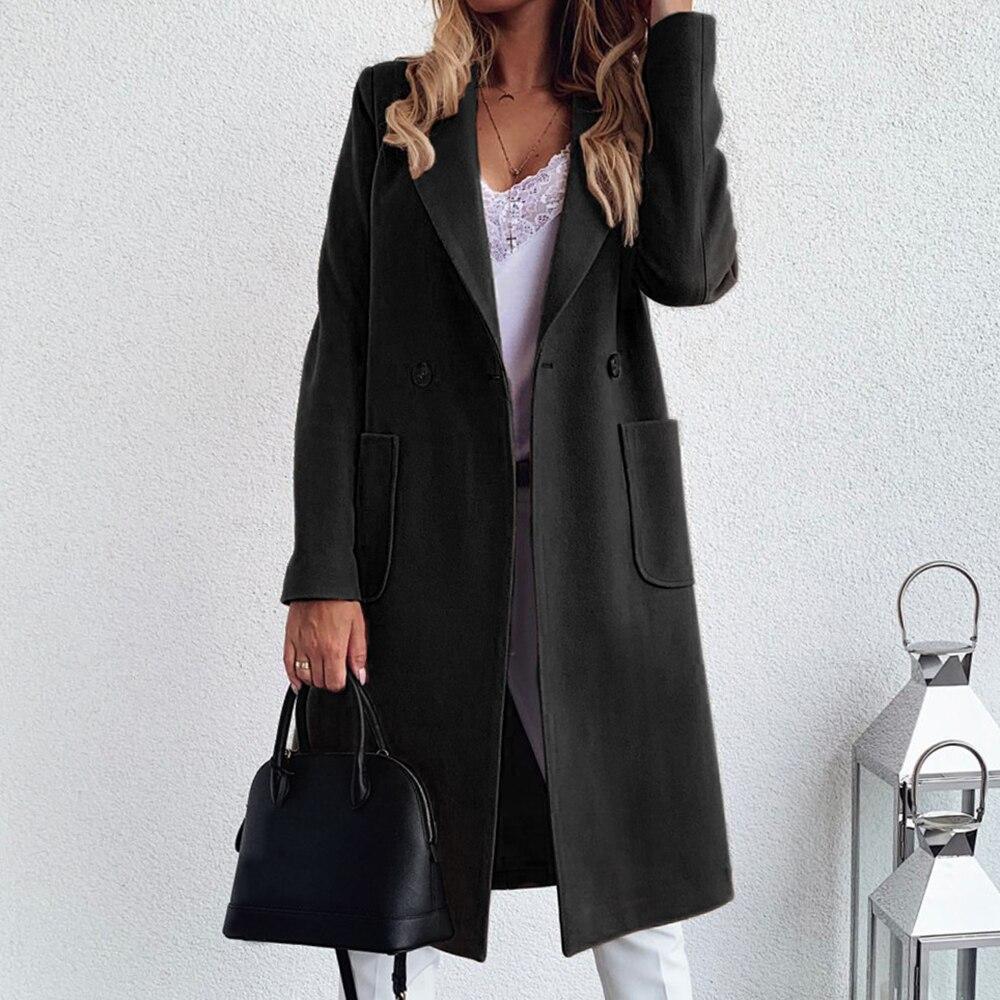 Autumn and winter solid color long-sleeved woolen coat